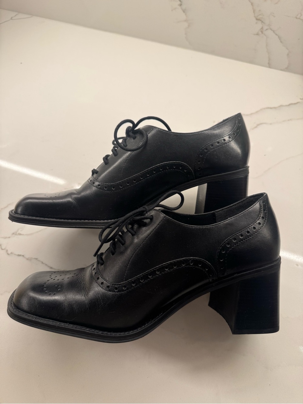 Diba Mercury 8878 Black Leather Wingtip Oxford Heels Size 10M Vintage